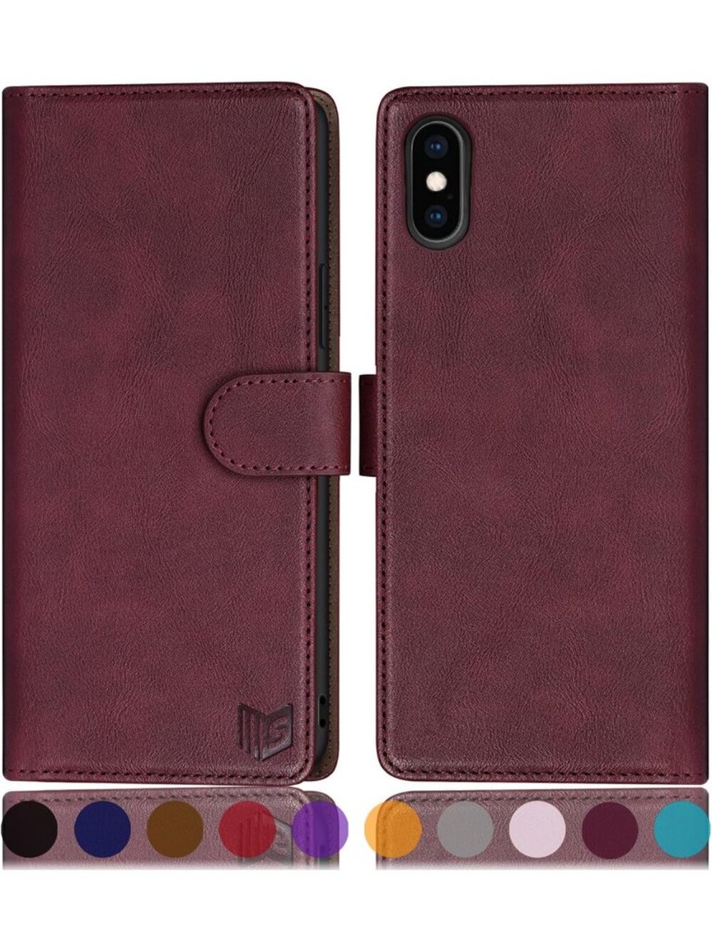 RFID Blocking Leather Wallet Case for iPhone Xs Max 6.5" - Shockproof Flip Folio
